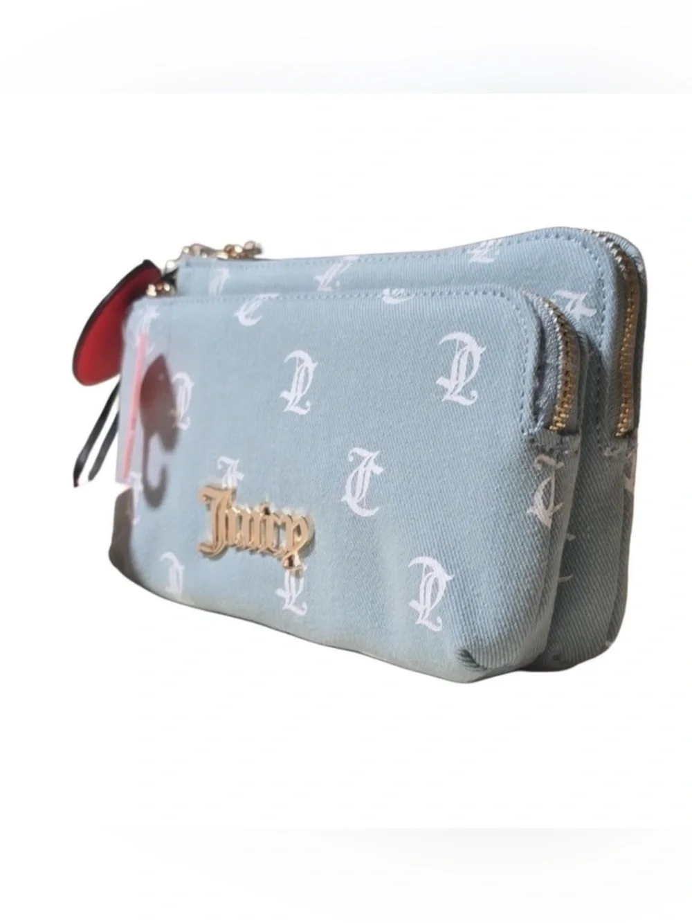 NWT Juicy Couture Denim Days Wallet in Lt Washed Denim/White
